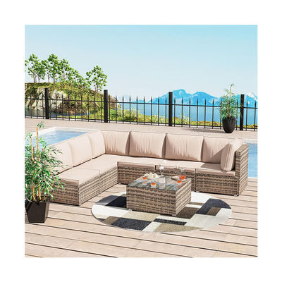 Upgrade Your Patio with AJUNION 7 Piece Furniture Set in Brown Cushions and PE Rattan