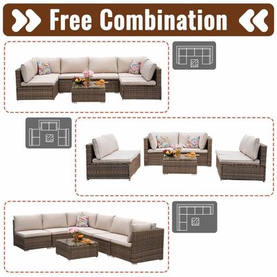 Upgrade Your Patio with AJUNION 7 Piece Furniture Set in Brown Cushions and PE Rattan