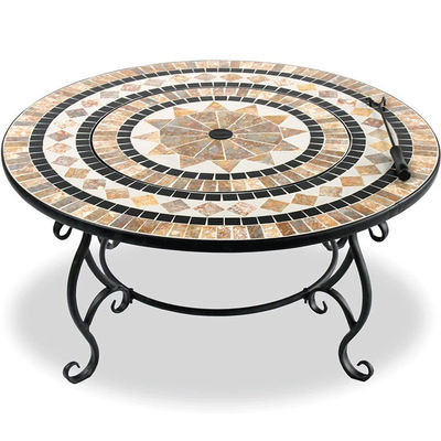 Multi-functional Mosaic Fire Pit for Bonfire Camping and Charcoal BBQ Grill Table