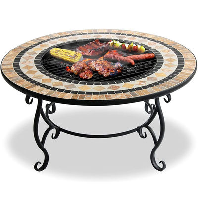Multi-functional Mosaic Fire Pit for Bonfire Camping and Charcoal BBQ Grill Table
