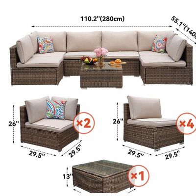 Upgrade Your Patio with AJUNION 7 Piece Furniture Set in Brown Cushions and PE Rattan