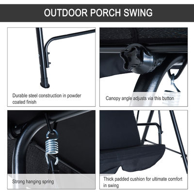 Polyester Cushion AJUNION 3-seater Garden Hanging Swing Chair with Metal and Canopy