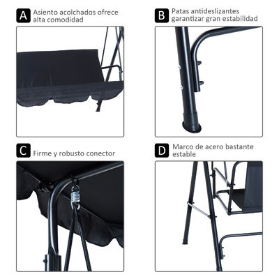 Polyester Cushion AJUNION 3-seater Garden Hanging Swing Chair with Metal and Canopy