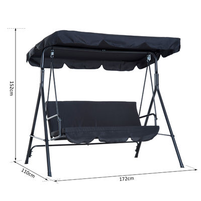 Polyester Cushion AJUNION 3-seater Garden Hanging Swing Chair with Metal and Canopy