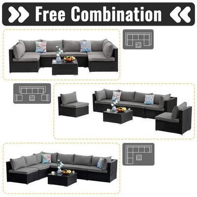AJUNION Wicker Rattan PE Sectional Sofa Garden Set Patio Furniture Conversation Set Outdoor Furniture