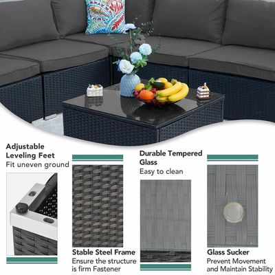 AJUNION Wicker Rattan PE Sectional Sofa Garden Set Patio Furniture Conversation Set Outdoor Furniture