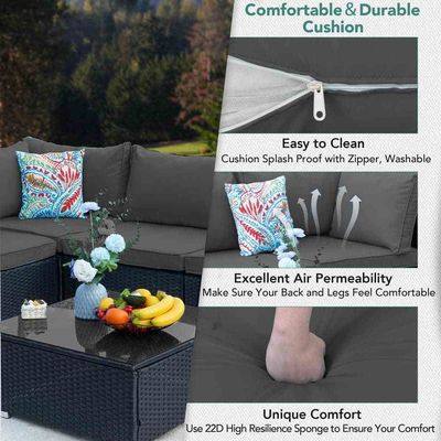 AJUNION Wicker Rattan PE Sectional Sofa Garden Set Patio Furniture Conversation Set Outdoor Furniture