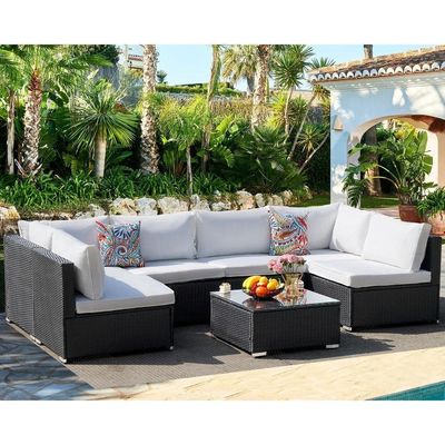 Outdoor Furniture AJUNION 7 Piece PE Rattan Wicker Sectional Sofa Set for Garden