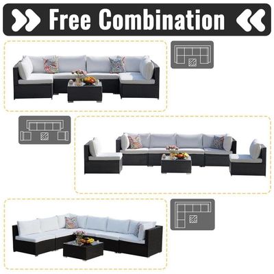 Outdoor Furniture AJUNION 7 Piece PE Rattan Wicker Sectional Sofa Set for Garden