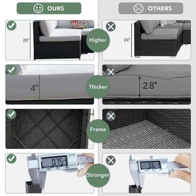 Outdoor Furniture AJUNION 7 Piece PE Rattan Wicker Sectional Sofa Set for Garden