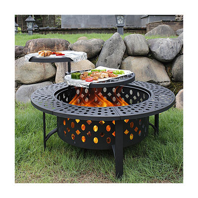 Modern Outdoor Firepit AJUNION 36 Inch Metal Round Wood Burning Fire Pit with 2 Grills