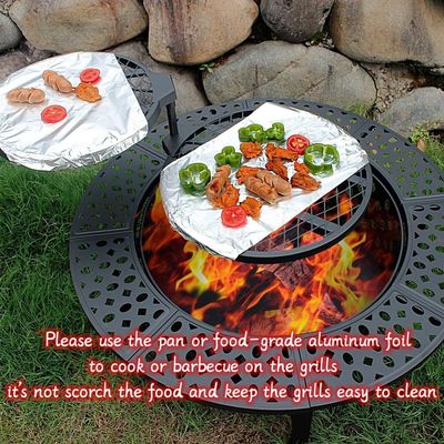 Modern Outdoor Firepit AJUNION 36 Inch Metal Round Wood Burning Fire Pit with 2 Grills