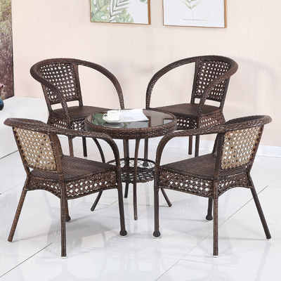 Outdoor Garden Balcony Stackable Armchair and Wicker Dining Table Set for Leisure