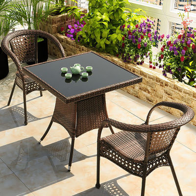 Outdoor Garden Balcony Stackable Armchair and Wicker Dining Table Set for Leisure