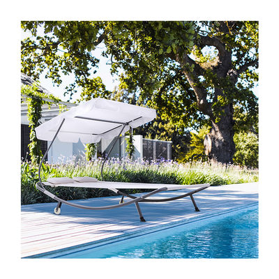 Adjustable Canopy Steel Frame Hammock for Outdoor Poolside Lounging and Relaxation