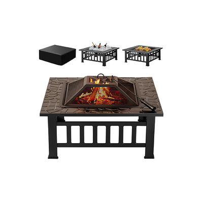 30 Pounds Metal Square Fire Pit Table 32 Inch Wood Burning BBQ Grill for Camping Garden