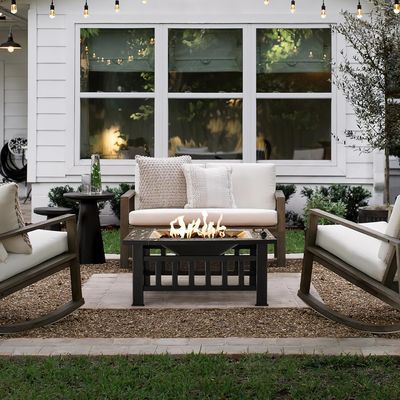 30 Pounds Metal Square Fire Pit Table 32 Inch Wood Burning BBQ Grill for Camping Garden