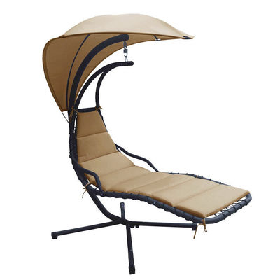 Upgrade Your Patio Modern Metal Stand Hammock Swing Chair with Cushion and Sun Canopy
