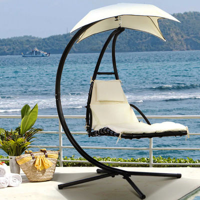 Upgrade Your Patio Modern Metal Stand Hammock Swing Chair with Cushion and Sun Canopy