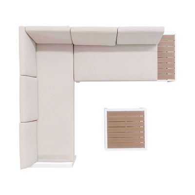 AJUNION L Shaped Outdoor Furniture Set Aluminum Lounge Set with Plastic Teak Finish