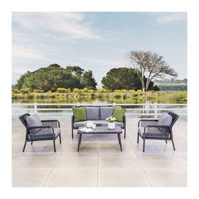 Aluminum Frame AJUNION Rope Weave Garden Furniture Lounge Sofa Set with HPL Tabletop
