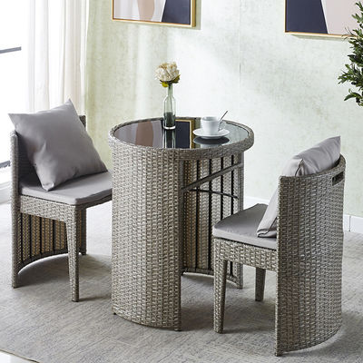 Rattan Tempered Glass Round Dining Table and Chair Set for Coffee Shop Modern Design