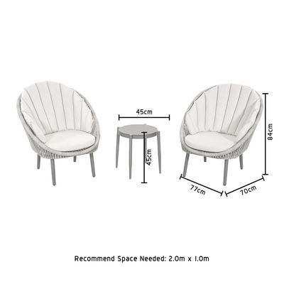Rope Weave Garden Balcony Furniture 3 Piece Aluminum Lounge Set with Side Table by AJUNION