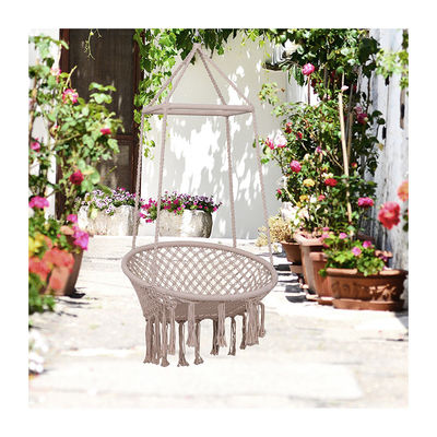 AJUNION Macrame Hammock Hanging Swing Chair Metal Frame Cotton Rope Mail Packing Y