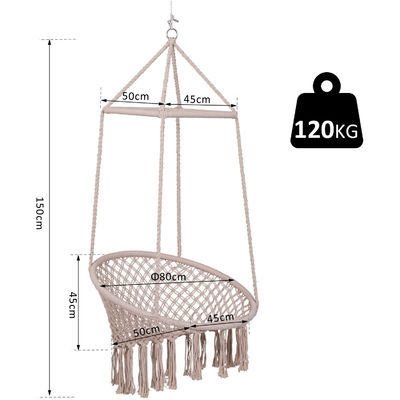 AJUNION Macrame Hammock Hanging Swing Chair Metal Frame Cotton Rope Mail Packing Y