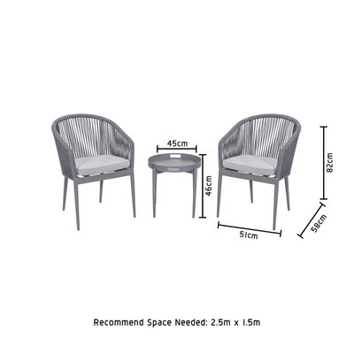 Rope Weave AJUNION 3 Piece Aluminum Bistro Set for Balcony Cottage and Beach Seating