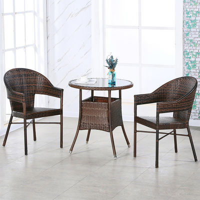 Custom Logo Woven PE Rattan Dining Table and Chairs for Hotel Outdoor Patio Armchair Set