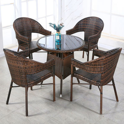 Custom Logo Woven PE Rattan Dining Table and Chairs for Hotel Outdoor Patio Armchair Set