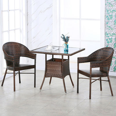 Custom Logo Woven PE Rattan Dining Table and Chairs for Hotel Outdoor Patio Armchair Set