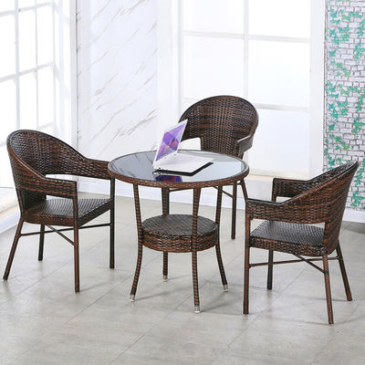 Custom Logo Woven PE Rattan Dining Table and Chairs for Hotel Outdoor Patio Armchair Set