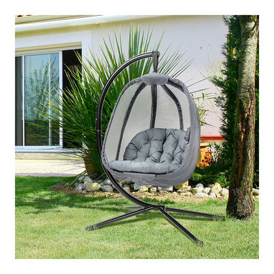 Outdoor Furniture Essential AJUNION Foldable Hanging Egg Chair with Polyester Cushion