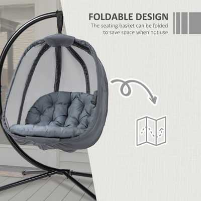 Outdoor Furniture Essential AJUNION Foldable Hanging Egg Chair with Polyester Cushion