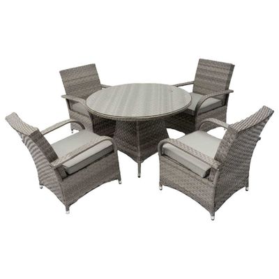 Round Table Outdoor Dining Furniture Wicker Rattan Garden Set for 4 Seater by AJUNION