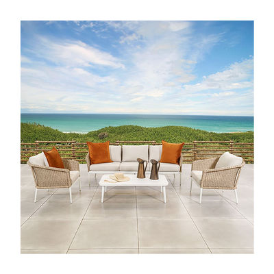 Aluminum Frame All Weather Patio Furniture Set with Rattan Weave Sofa and Coffee Table