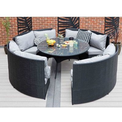 AJUNION 8 Seater Round Rattan Garden Furniture Dining Set with 10cm Cushion Thickness