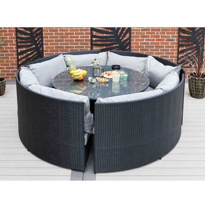 AJUNION 8 Seater Round Rattan Garden Furniture Dining Set with 10cm Cushion Thickness