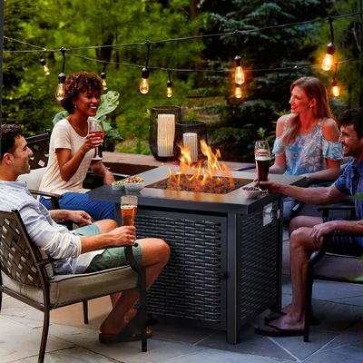 28&quot;D x 28&quot;W x 25&quot;H Square Outdoor Propane Fire Pit Table 50000 BTU Steel Smokeless