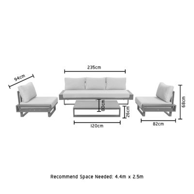 AJUNION Luxury Aluminum Sofa Set Furniture with Coffee Table Size L 120 x W80 x H26cm