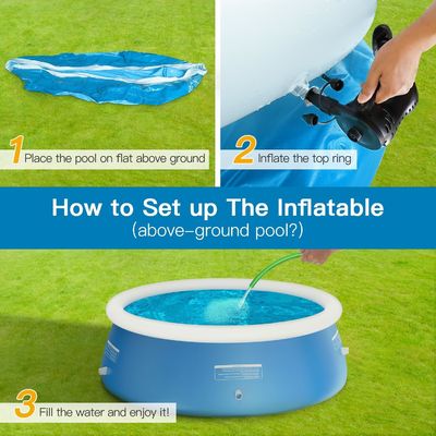 Extra Large Round PVC Family Swimming Pool AJUNION 12ft x 33in for Outdoor Garden Fun