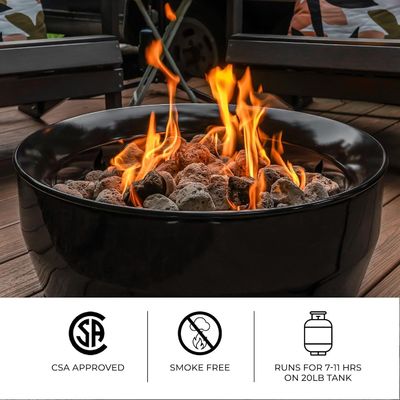 Smokeless Gas Fire Pit Round 24.2&quot;D x 24.2&quot;W x 11.1&quot;H 60000 BTU for Outdoor Camping