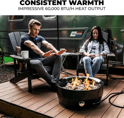 Smokeless Gas Fire Pit Round 24.2&quot;D x 24.2&quot;W x 11.1&quot;H 60000 BTU for Outdoor Camping