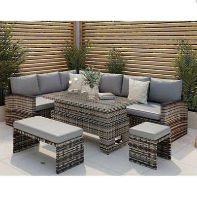 AJUNION PE Rattan Garden Dining Furniture Set with Rising Dining Table L96xW49xH35cm