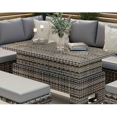 AJUNION PE Rattan Garden Dining Furniture Set with Rising Dining Table L96xW49xH35cm
