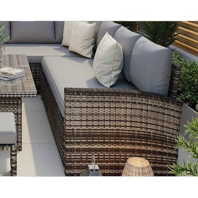 AJUNION PE Rattan Garden Dining Furniture Set with Rising Dining Table L96xW49xH35cm