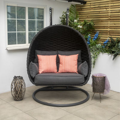 80kg Load Capacity PE Rattan Double Seat Swing Egg Chair for Deluxe Outdoor Furniture
