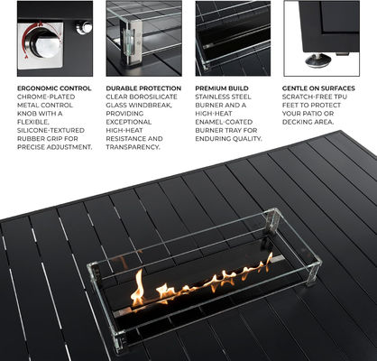 Rectangular Dining Smokeless Fire Table Propane Gas Fire Pit Table for Patio Garden
